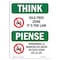 Signmission OSHA THINK, 3.5" Width, Decal, 3.5" W, 5" L, Landscape, Idle Free Zone It's The Law Bilingual OS-TS-D-35-L-11835 - alternate 1